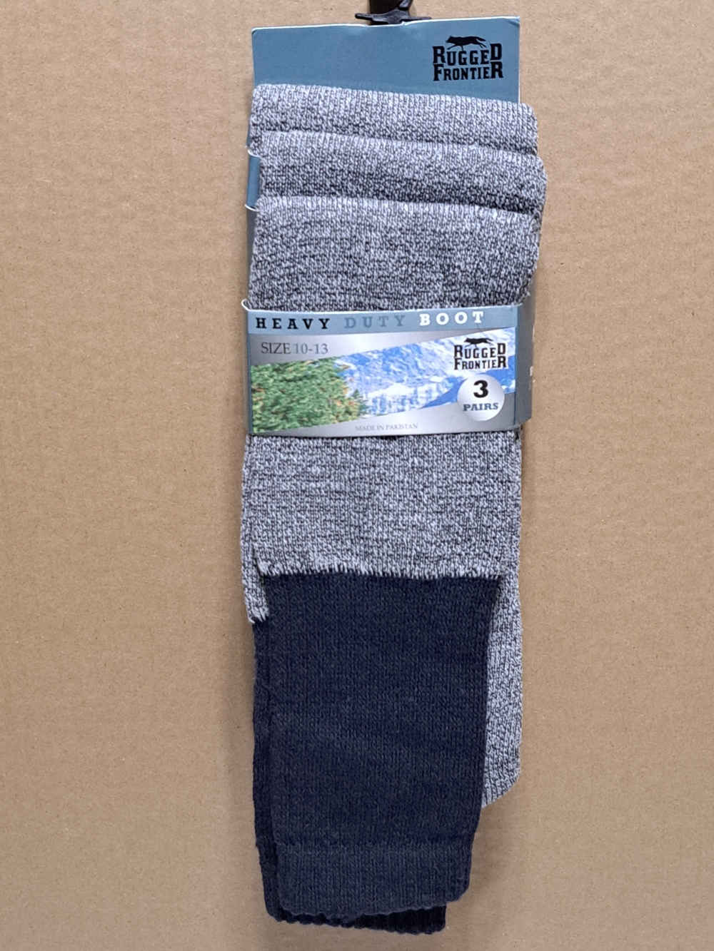 Rugged Frontier 10-13 Men’s Gray and Navy Blue Heavy Duty Boot Socks - 3 Pack